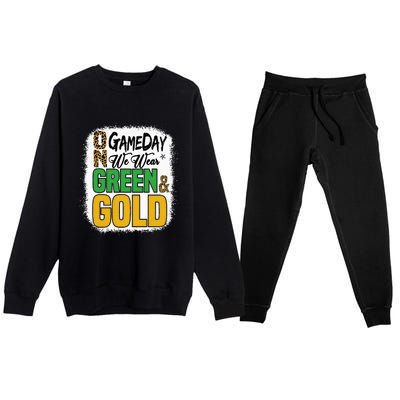 On Football We Wear Green And Gold Premium Crewneck Sweatsuit Set