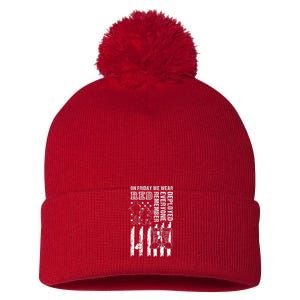 On Friday We Wear Red American Flag Military Supportive Pom Pom 12in Knit Beanie