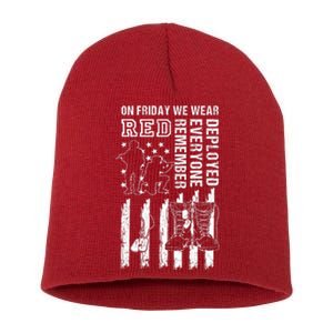 On Friday We Wear Red American Flag Military Supportive Short Acrylic Beanie