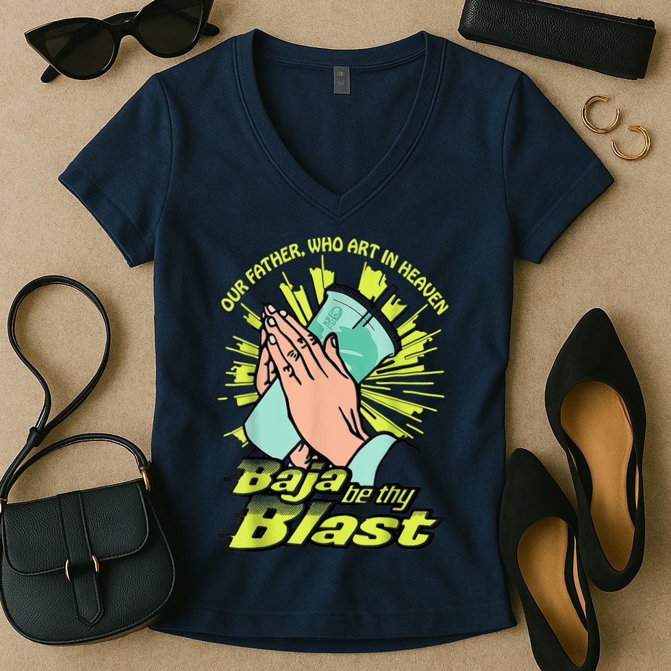 Our Father Who Art In Heaven Baja Be Thy Blast Women's V-Neck T-Shirt