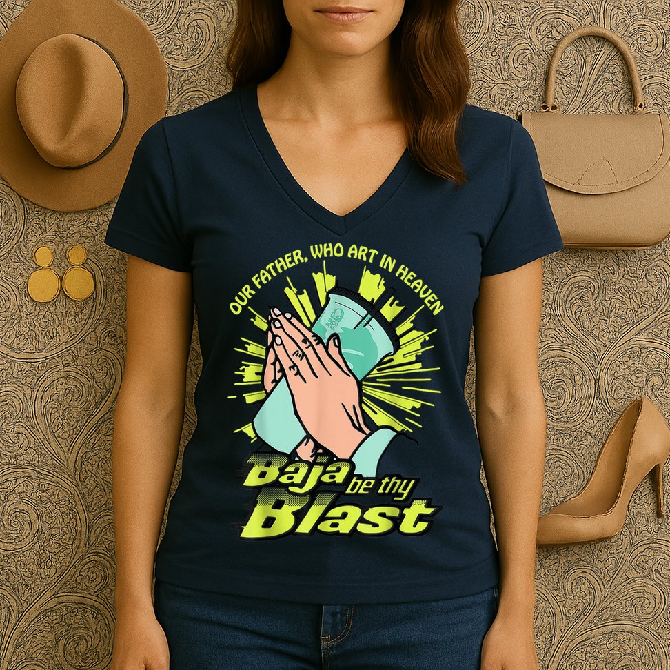 Our Father Who Art In Heaven Baja Be Thy Blast Women's V-Neck T-Shirt