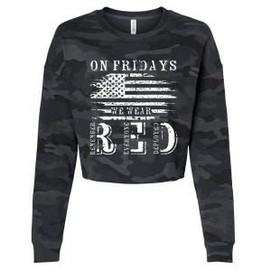 On Friday We Wear Red Retro USA Flag Military Supportive Cropped Pullover Crew