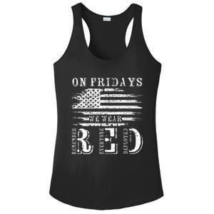 On Friday We Wear Red Retro USA Flag Military Supportive Ladies PosiCharge Competitor Racerback Tank