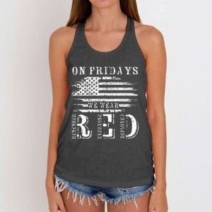 On Friday We Wear Red Retro USA Flag Military Supportive Women's Knotted Racerback Tank