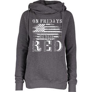 On Friday We Wear Red Retro USA Flag Military Supportive Womens Funnel Neck Pullover Hood