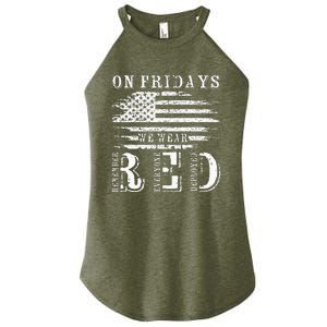 On Friday We Wear Red Retro USA Flag Military Supportive Women's Perfect Tri Rocker Tank