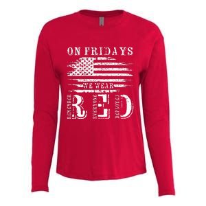 On Friday We Wear Red Retro USA Flag Military Supportive Womens Cotton Relaxed Long Sleeve T-Shirt