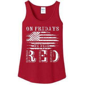 On Friday We Wear Red Retro USA Flag Military Supportive Ladies Essential Tank