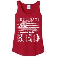 On Friday We Wear Red Retro USA Flag Military Supportive Ladies Essential Tank