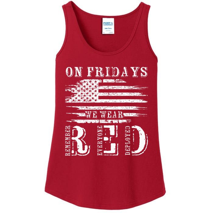 On Friday We Wear Red Retro USA Flag Military Supportive Ladies Essential Tank