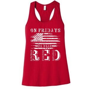 On Friday We Wear Red Retro USA Flag Military Supportive Women's Racerback Tank