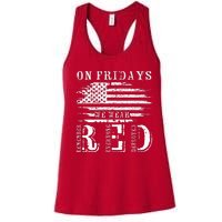 On Friday We Wear Red Retro USA Flag Military Supportive Women's Racerback Tank