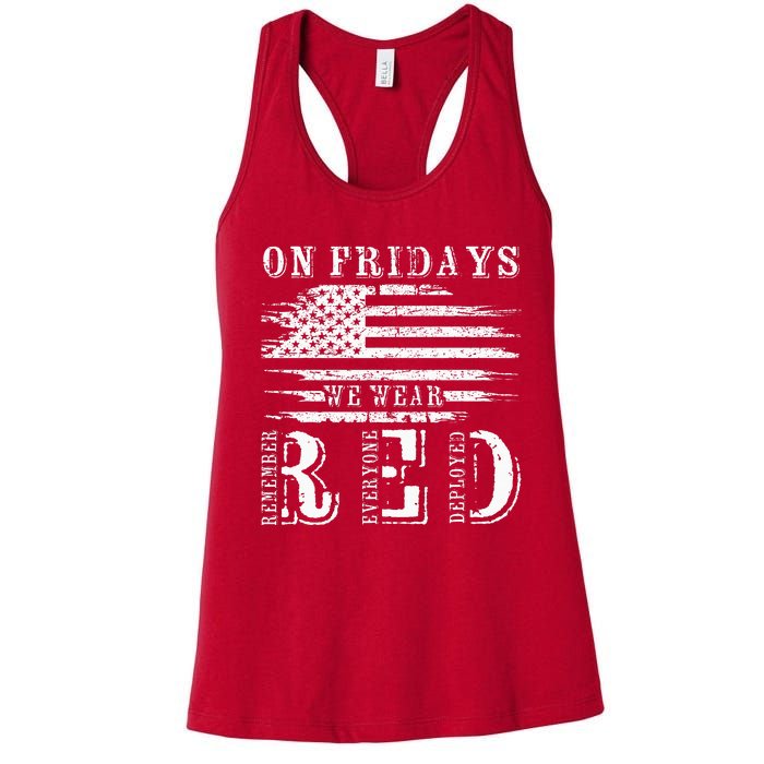 On Friday We Wear Red Retro USA Flag Military Supportive Women's Racerback Tank