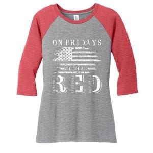 On Friday We Wear Red Retro USA Flag Military Supportive Women's Tri-Blend 3/4-Sleeve Raglan Shirt