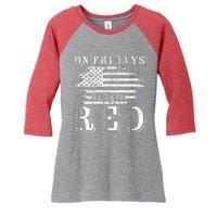 On Friday We Wear Red Retro USA Flag Military Supportive Women's Tri-Blend 3/4-Sleeve Raglan Shirt