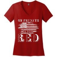 On Friday We Wear Red Retro USA Flag Military Supportive Women's V-Neck T-Shirt