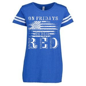 On Friday We Wear Red Retro USA Flag Military Supportive Enza Ladies Jersey Football T-Shirt