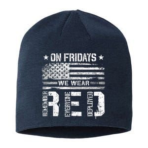 On Friday We Wear Red American Flag Military Supportive Sustainable Beanie