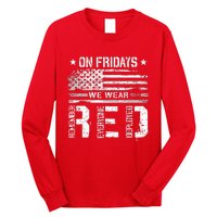 On Friday We Wear Red American Flag Military Supportive Long Sleeve Shirt