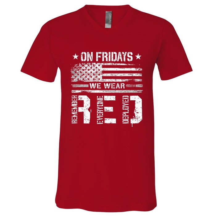 On Friday We Wear Red American Flag Military Supportive V-Neck T-Shirt