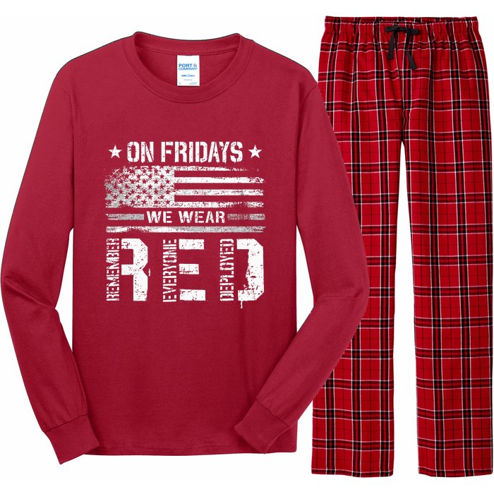 On Friday We Wear Red American Flag Military Supportive Long Sleeve Pajama Set