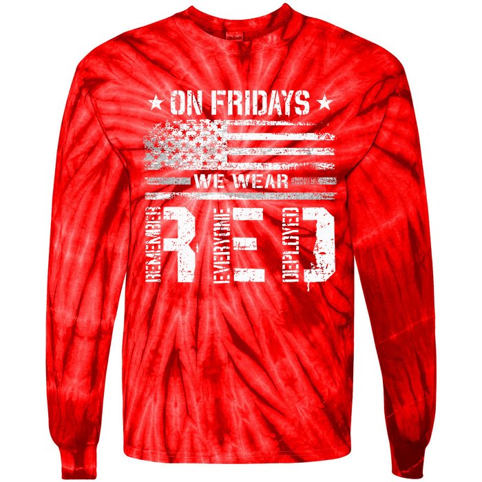 On Friday We Wear Red American Flag Military Supportive Tie-Dye Long Sleeve Shirt