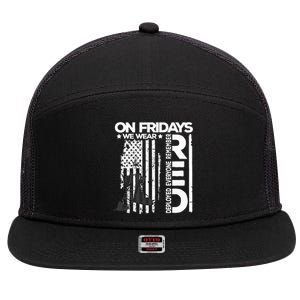 On Friday We Wear Red Veteran Red Friday US Flag 7 Panel Mesh Trucker Snapback Hat