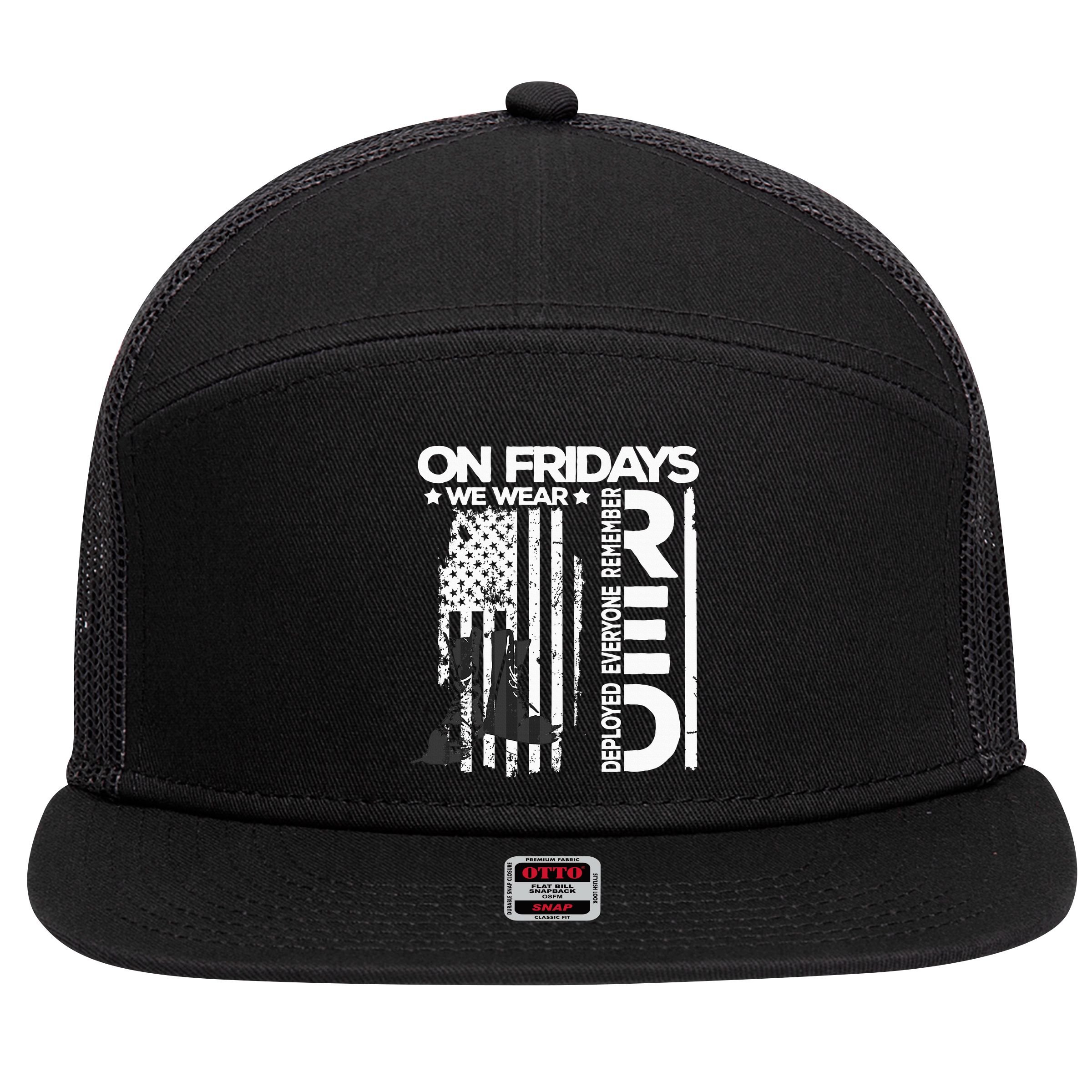 On Friday We Wear Red Veteran Red Friday US Flag 7 Panel Mesh Trucker Snapback Hat