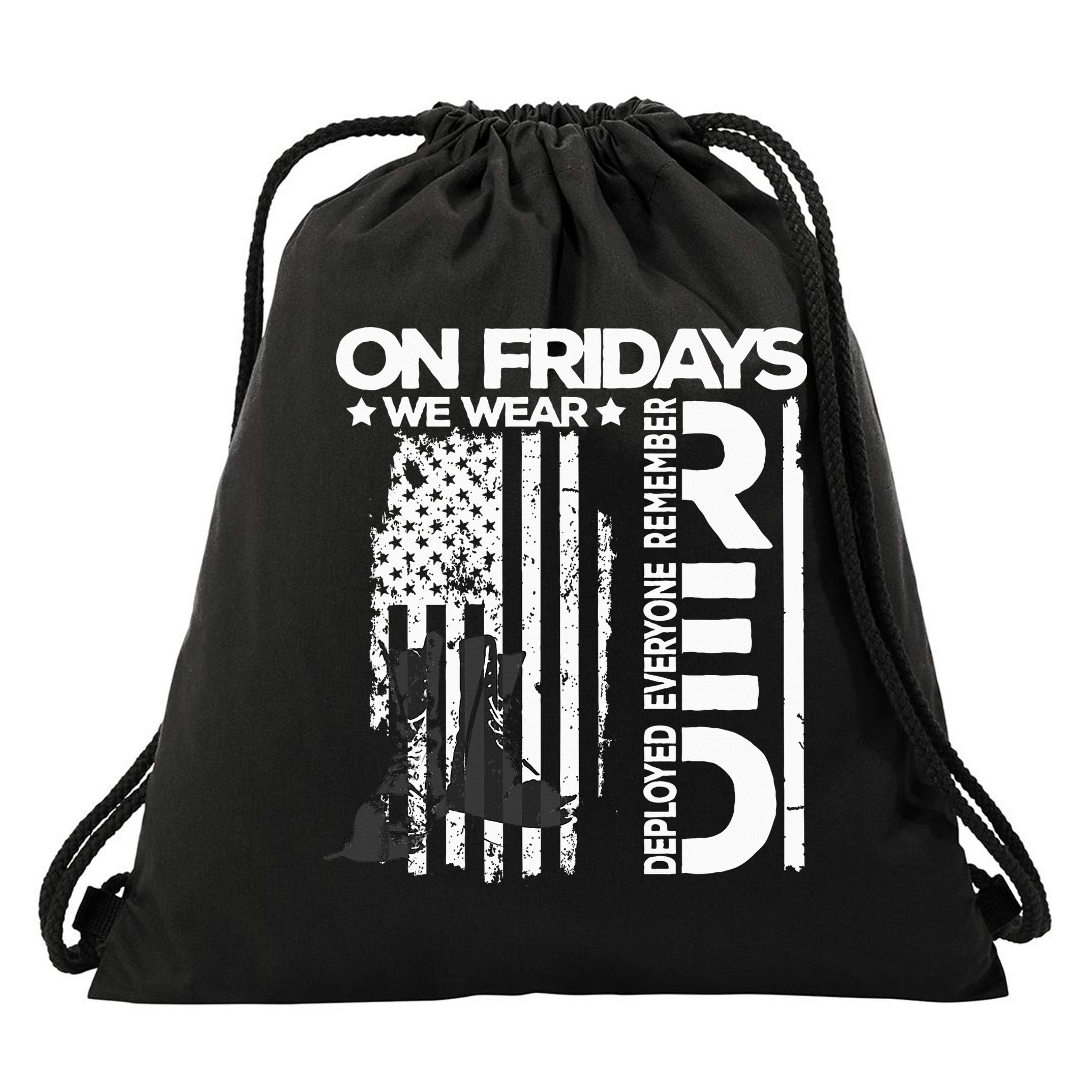On Friday We Wear Red Veteran Red Friday US Flag Drawstring Bag