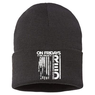 On Friday We Wear Red Veteran Red Friday US Flag Sustainable Knit Beanie