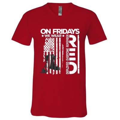 On Friday We Wear Red Veteran Red Friday US Flag V-Neck T-Shirt