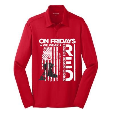 On Friday We Wear Red Veteran Red Friday US Flag Silk Touch Performance Long Sleeve Polo