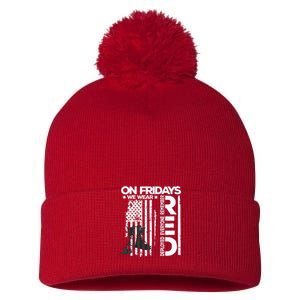 On Friday We Wear Red Veteran Red Friday US Flag Pom Pom 12in Knit Beanie