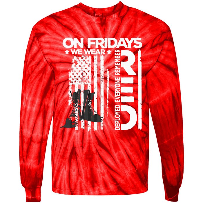 On Friday We Wear Red Veteran Red Friday US Flag Tie-Dye Long Sleeve Shirt