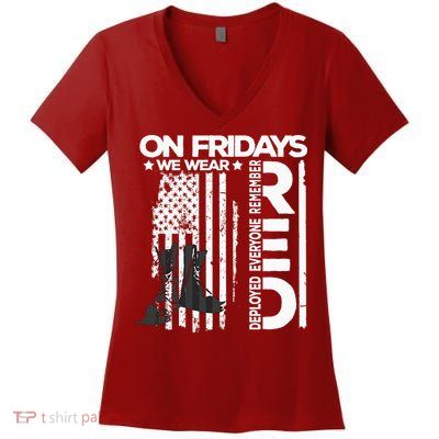 On Friday We Wear Red Veteran Red Friday US Flag Women's V-Neck T-Shirt