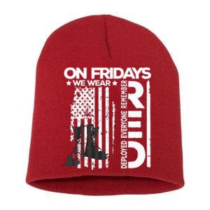 On Friday We Wear Red Veteran Red Friday US Flag Short Acrylic Beanie