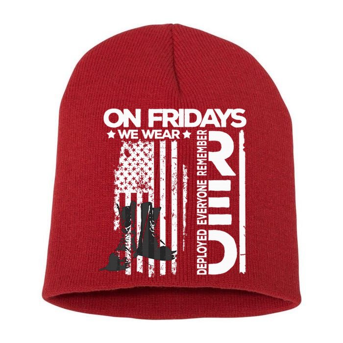 On Friday We Wear Red Veteran Red Friday US Flag Short Acrylic Beanie