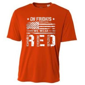 On Friday We Wear Red American Flag Military Supportive Cooling Performance Crew T-Shirt