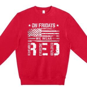 On Friday We Wear Red American Flag Military Supportive Premium Crewneck Sweatshirt