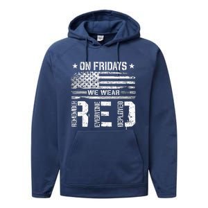 On Friday We Wear Red American Flag Military Supportive Performance Fleece Hoodie