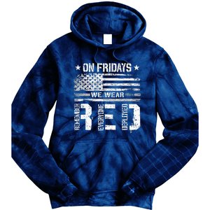 On Friday We Wear Red American Flag Military Supportive Tie Dye Hoodie