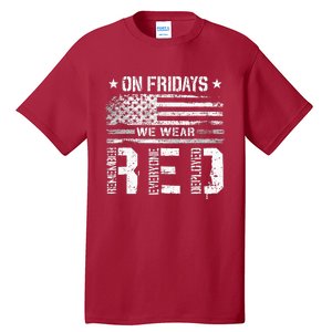 On Friday We Wear Red American Flag Military Supportive Tall T-Shirt