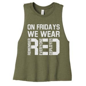 On Fridays We Wear Red Military Veteran Day US Flag Women's Racerback Cropped Tank