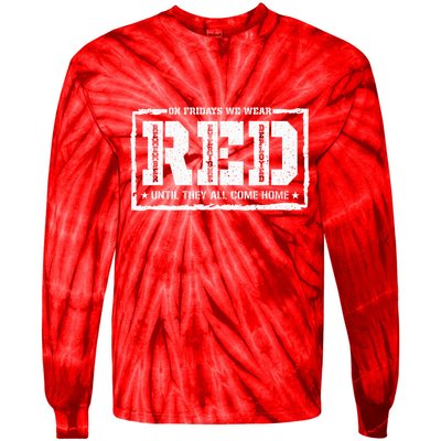 On Friday We Wear Red American Military Support Red Friday Tie-Dye Long Sleeve Shirt