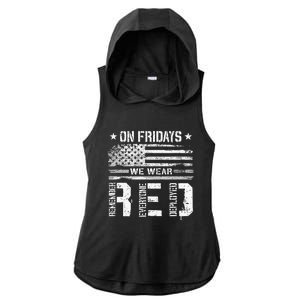 On Friday We Wear Red American Flag Military Supportive Ladies PosiCharge Tri-Blend Wicking Draft Hoodie Tank