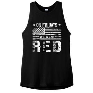 On Friday We Wear Red American Flag Military Supportive Ladies PosiCharge Tri-Blend Wicking Tank