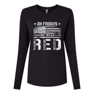 On Friday We Wear Red American Flag Military Supportive Womens Cotton Relaxed Long Sleeve T-Shirt