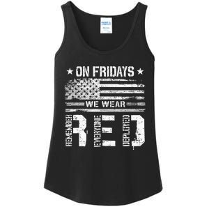 On Friday We Wear Red American Flag Military Supportive Ladies Essential Tank