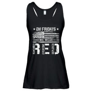 On Friday We Wear Red American Flag Military Supportive Ladies Essential Flowy Tank