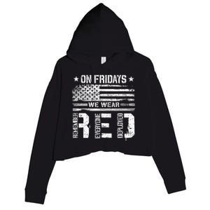 On Friday We Wear Red American Flag Military Supportive Crop Fleece Hoodie